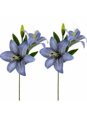 Real Touch Blue Lily Stems Set of 2, Artificial Blue Lily Spray Faux Lily Flower
